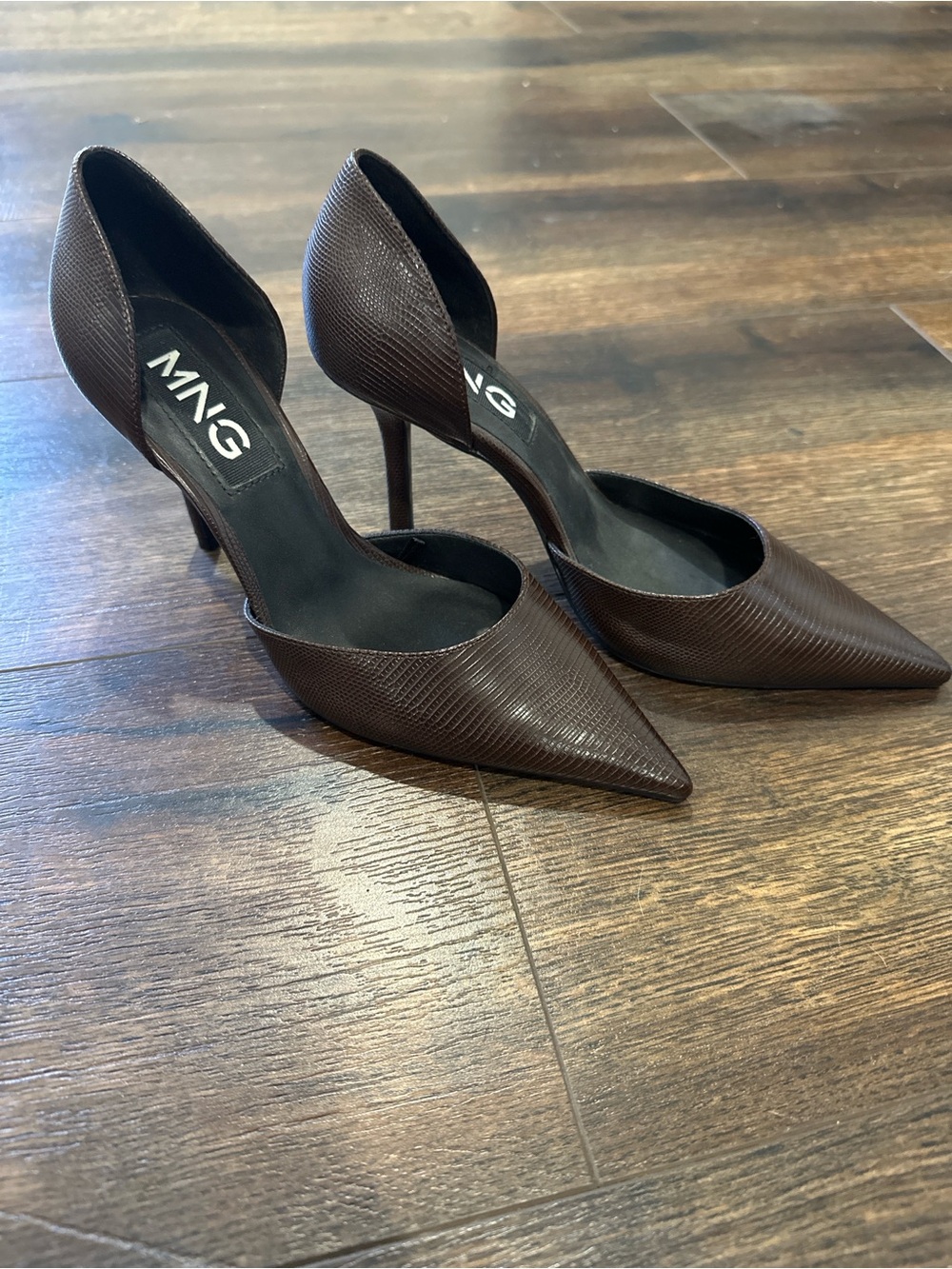 Mango Brown Textured Pointed D'Orsay Stiletto Pumps